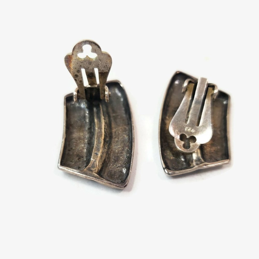 Vintage Sterling Silver Rectangular Shape Clip Ea… - image 3